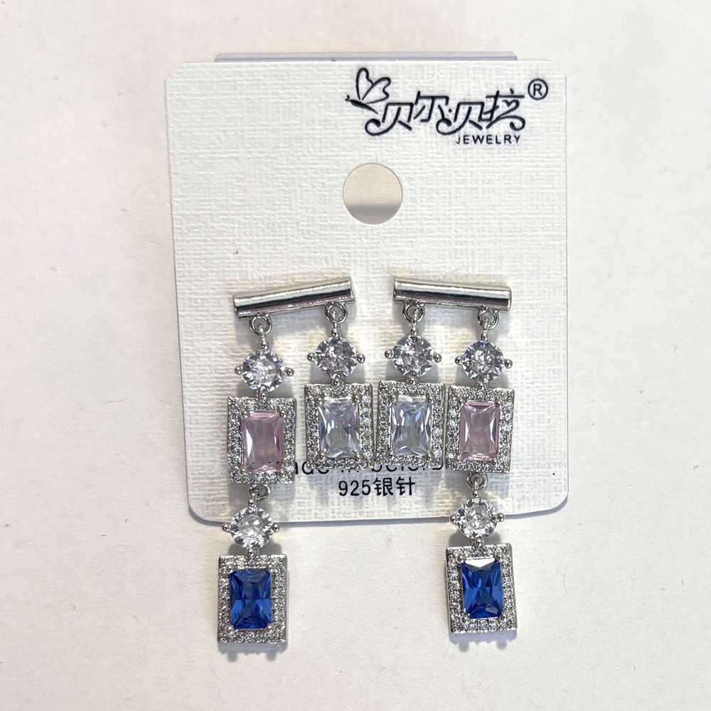 Women's Chandelier Tiered Multi-Colored Cubic Zirconia Crystal Earrings NWT